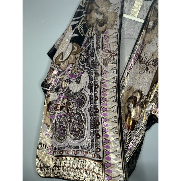Chicos Velvet Burnout Kimono Cardigan Asian Inspired Lagenlook Artsy Boho Chic - Picture 4 of 13